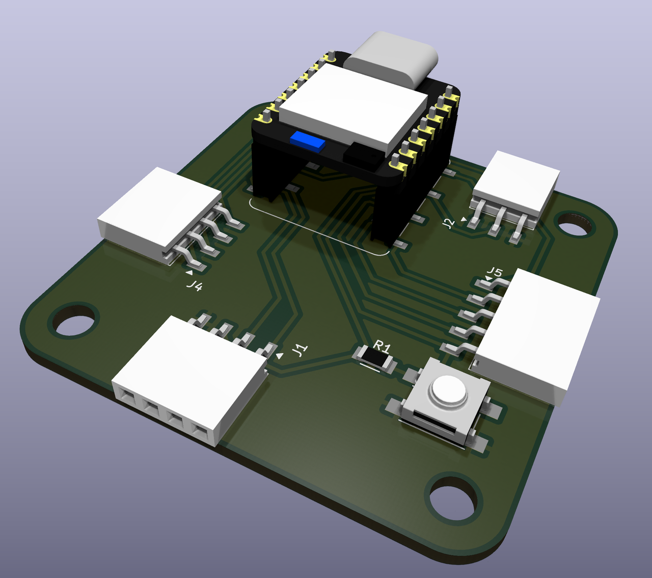 KiCAD 3D render of board design with raytracing turned on.