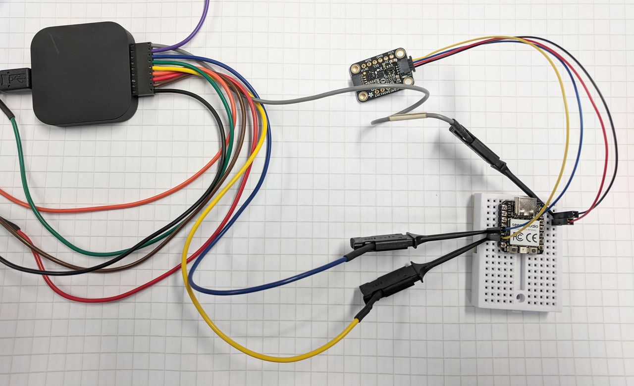 Saleae probing between I2C connection between magnetometer and microcontroller.